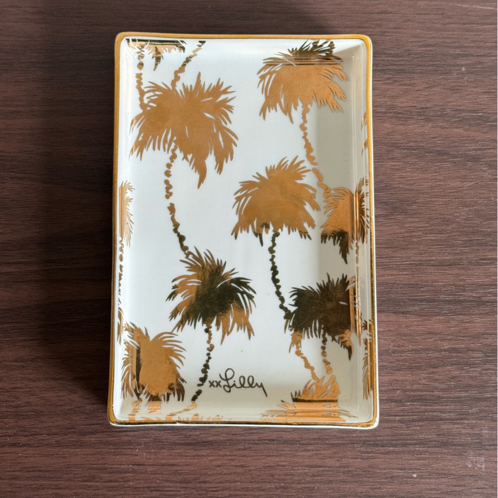 Lilly Pulitzer Ceramic Tray Gold‎ Palm Trees Trinket Jewelry Dish
